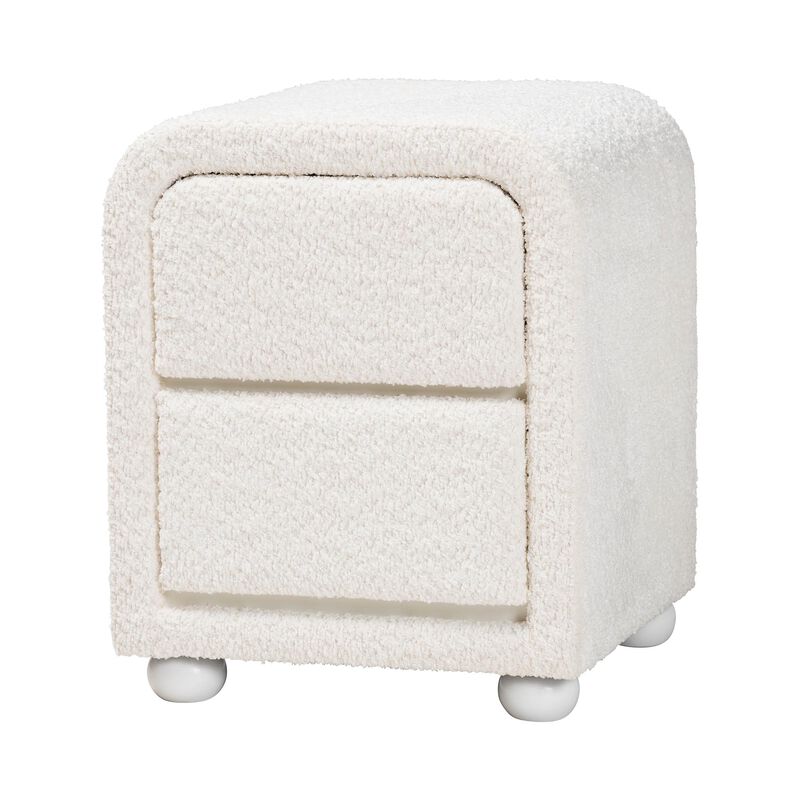 Baxton Studio Bonilla Modern White Teddy Bear Fabric And Rubberwood 2 Drawer Nightstand