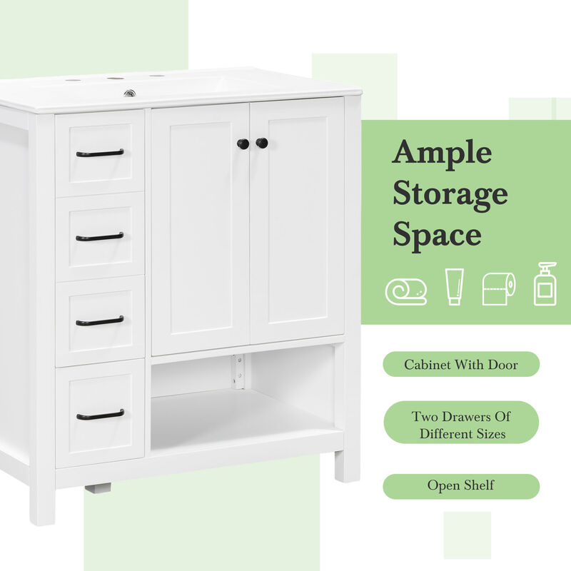 Merax Bathroom Storage Cabinet with Ceramic Basin, 2 Drawers & Door Cabinet image number 4