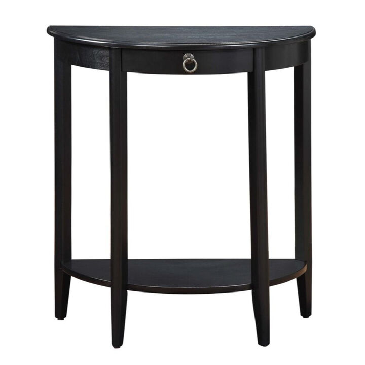 Wooden Half Moon Shaped Console Table with One Storage Drawer, Black-Benzara