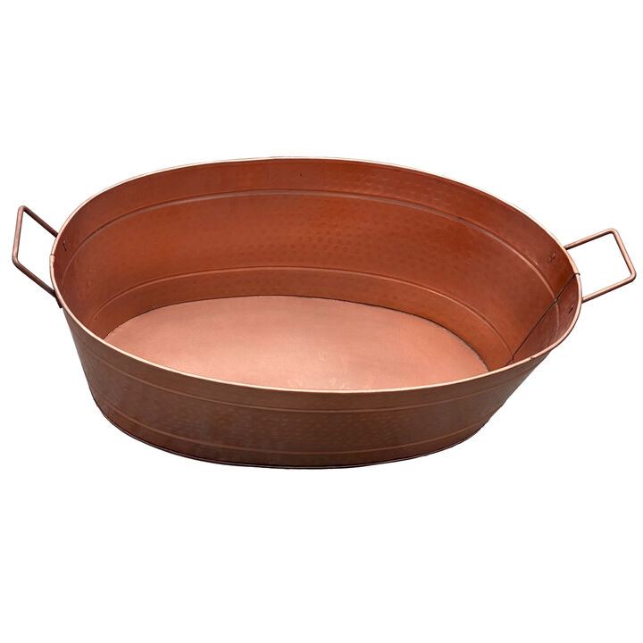 Oval Shape Hammered texture Metal Tub with 2 Side Handles, Copper-Benzara