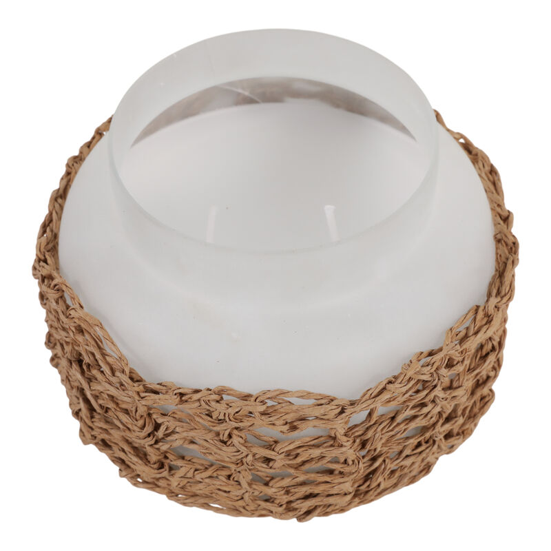 5" 14 Oz Sage & Citrus Woven Candle W/ Lid, White image number 3