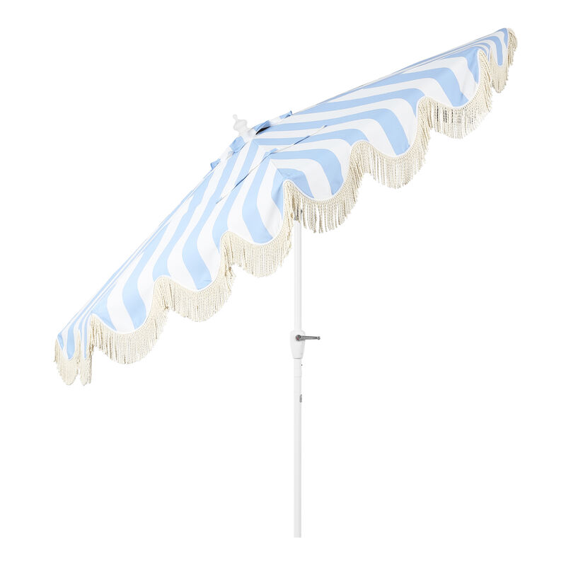 Beverly 9 ft. Designer Classic Scalloped Fringe Half Market Patio Umbrella with Crank, Wind Vent and UV Protection