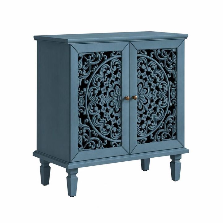 GOODSILO Vintage Hollow-Carved 2-Door Accent Cabinet with Adjustable Shelf and Solid Wood Legs for Living Room Entryway Storage