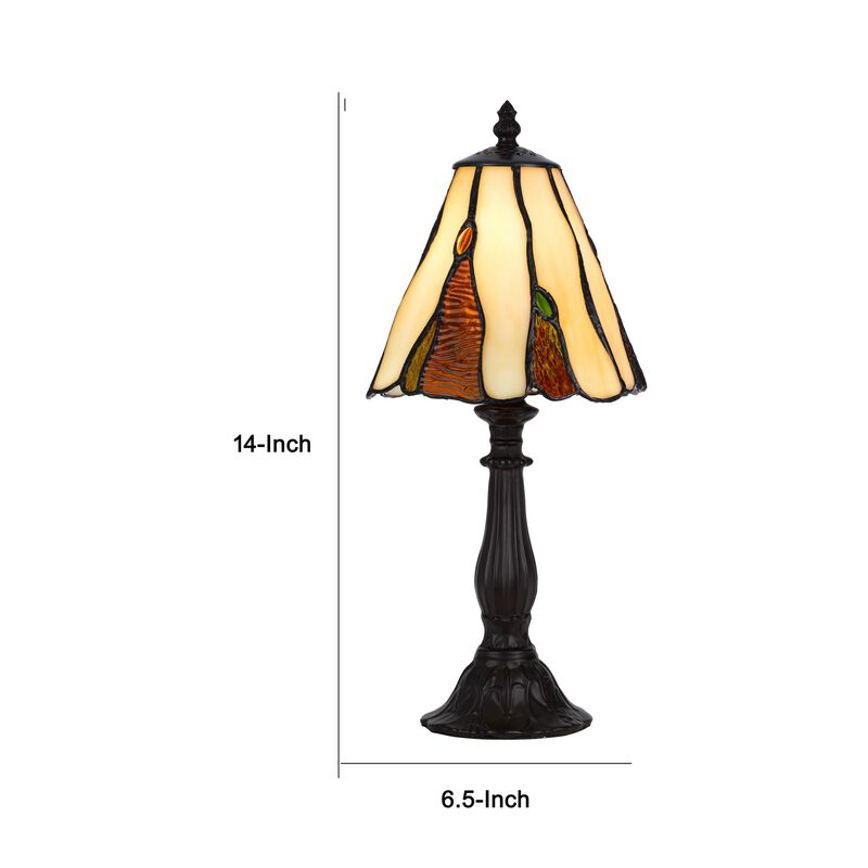 Eli 14 Inch Accent Lamp, Scalloped Stained Tiffany Style Shade, Dark Bronze image number 4