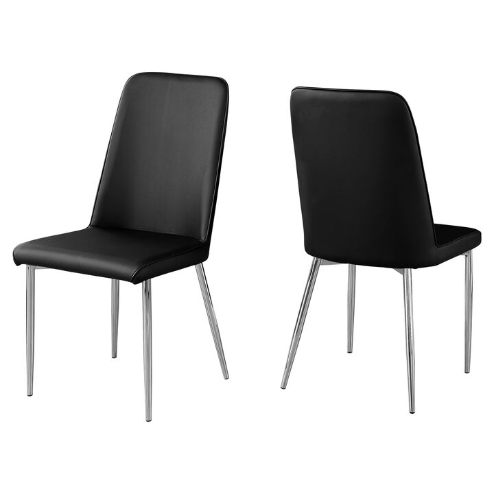 Monarch Specialties I 1034 Dining Chair, Set Of 2, Side, Upholstered, Kitchen, Dining Room, Pu Leather Look, Metal, Black, Chrome, Contemporary, Modern