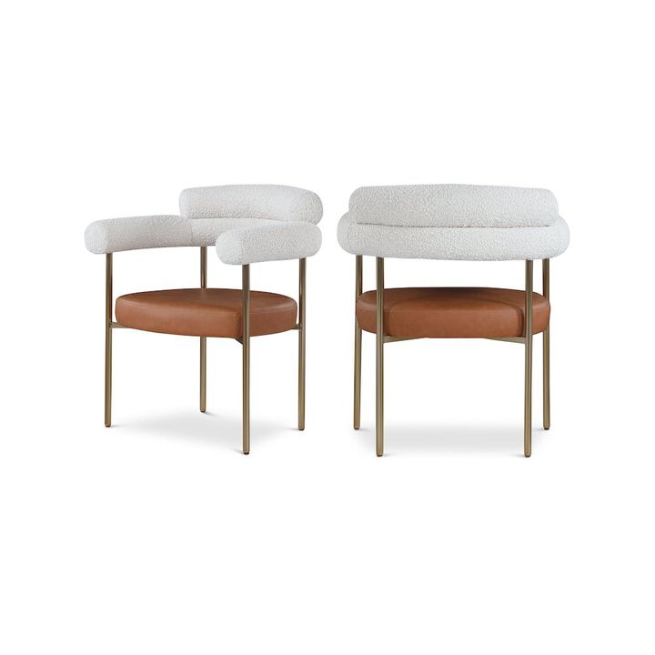 Meridian Furniture Blake Cognac Vegan Leather / Cream Boucle Fabric Dining Chair, Set of 2