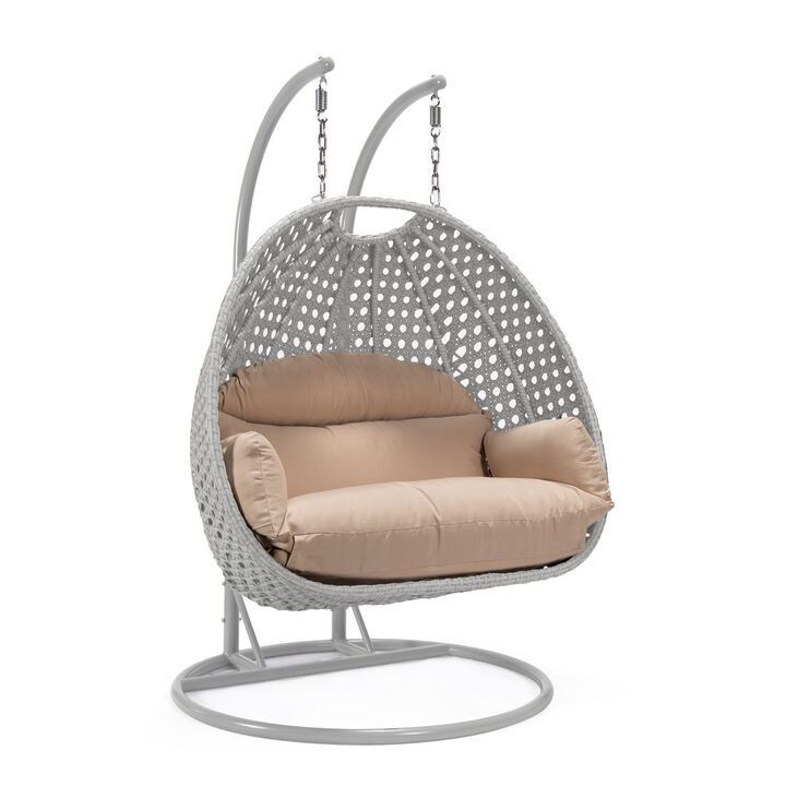 LeisureMod Mendoza Moder Wicker Hanging 2 person Egg Swing Chair Removable Cushion