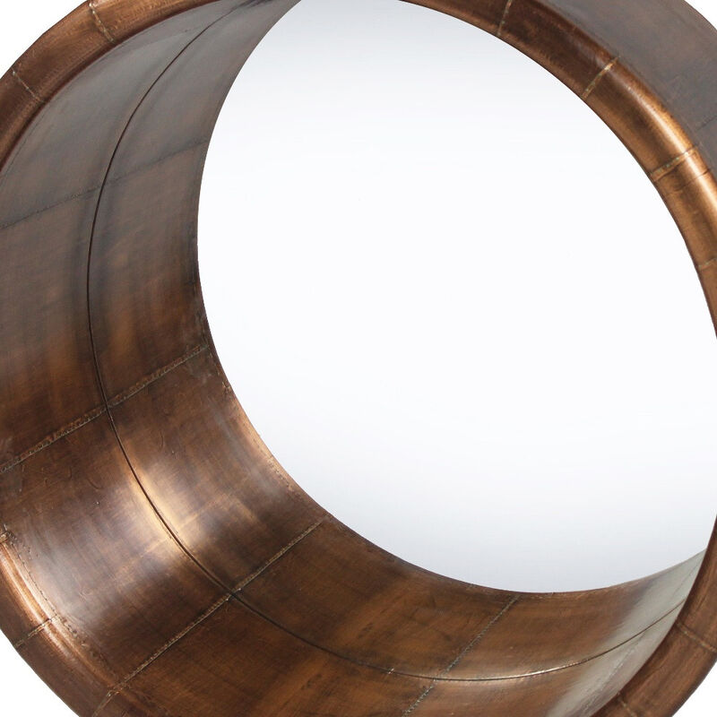 HomeRoots 21" Copper Round Metal Framed Accent Mirror image number 4
