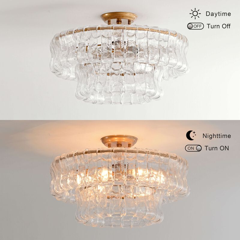 Abigail 5-Light 18" 2-Tier Brushed Brass Round Flush Mount image number 4
