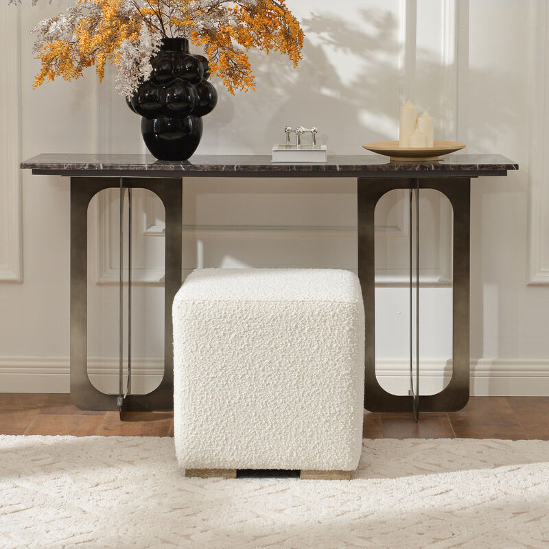 KINWELL 18.5" W Square Boucle Upholstered Ottoman Entryway Footstool image number 4