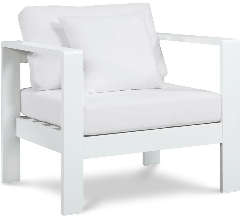Meridian Furniture Nizuc White Water Resistant Fabric Outdoor Patio Aluminum Arm Chair