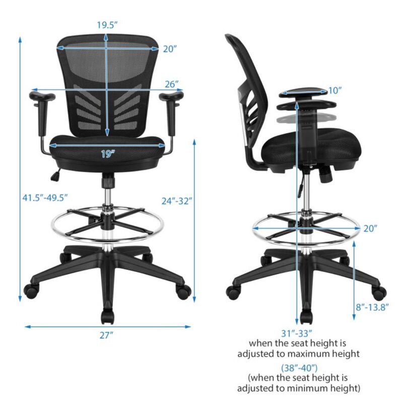 Hivvago Mesh Drafting Chair Office Chair with Adjustable Armrests and Foot-Ring