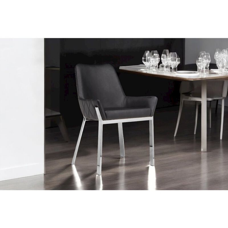 Pangea Home Hudson Diamond Tufted Chair Silver/Black Faux Leather - Set Of 2