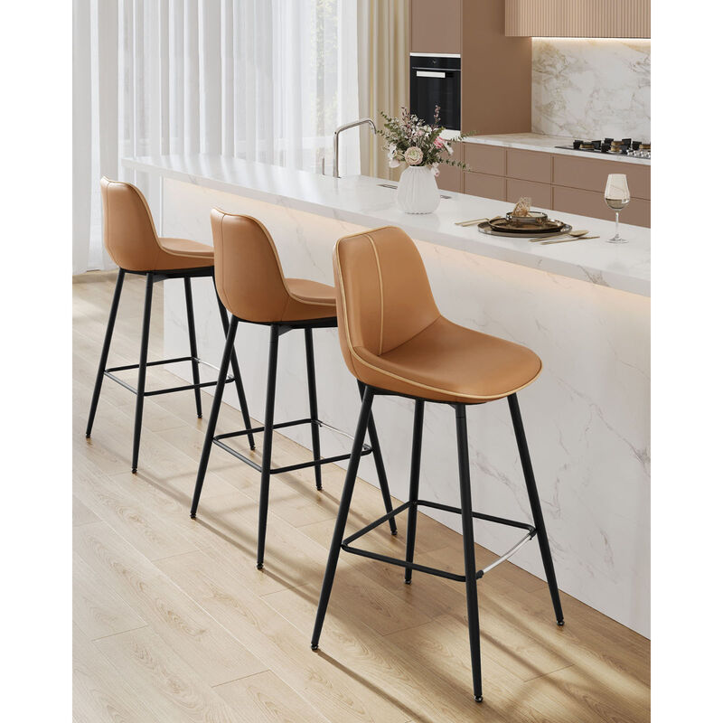 Set of 2 Bar Height Stools &ndash; Modern Tall Chairs with Back Support & Sturdy Base for Home Bar or Countertop