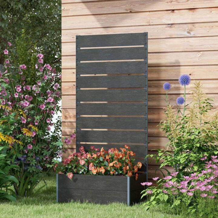 Outdoor Wooden Planter Box – Raised Bed with Slatted Trellis for Small Space Gardening