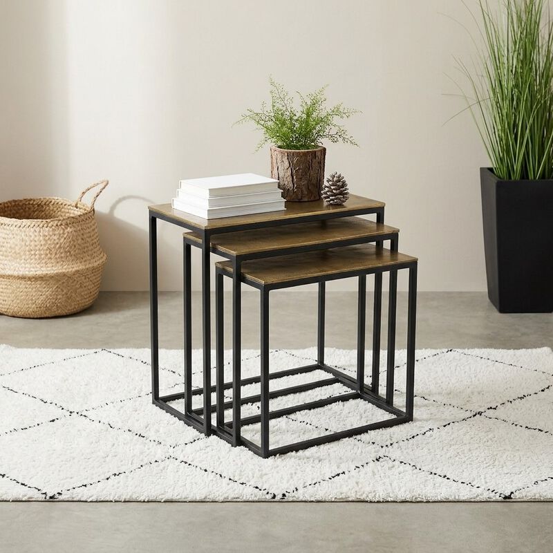 Luxury Nesting Tables Set with Antique Brass Tops & Matte Black Frames image number 1