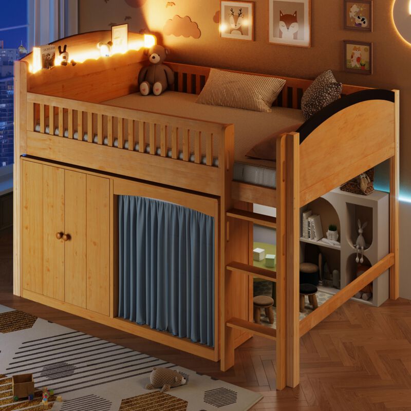 Flidre Wood Kids Loft Bed Featuring LED Lighting image number 2