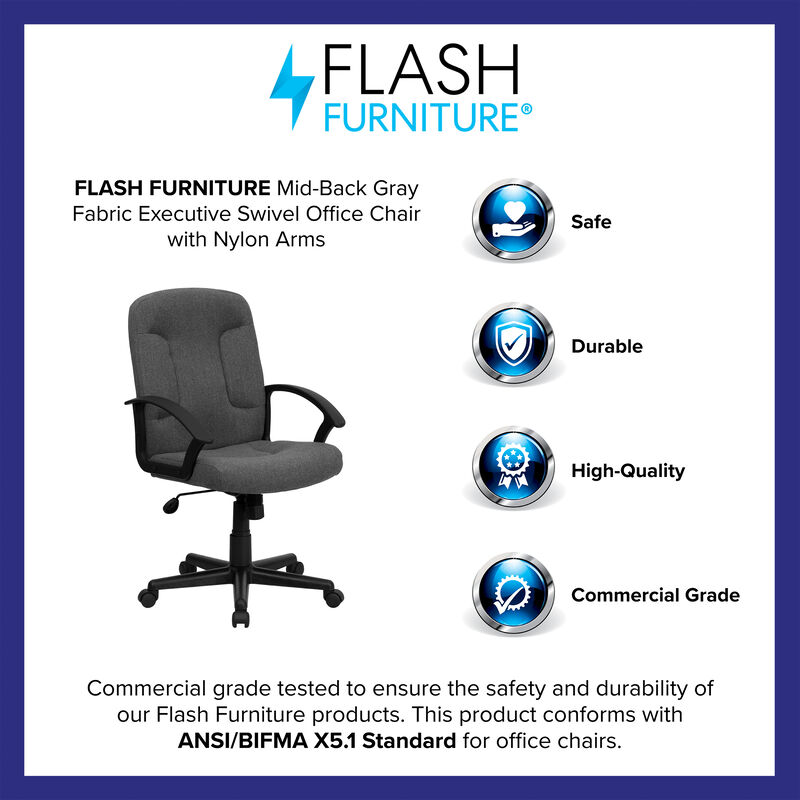 Garver Mid-Back Fabric Executive Swivel Office Chair with Nylon Arms image number 9