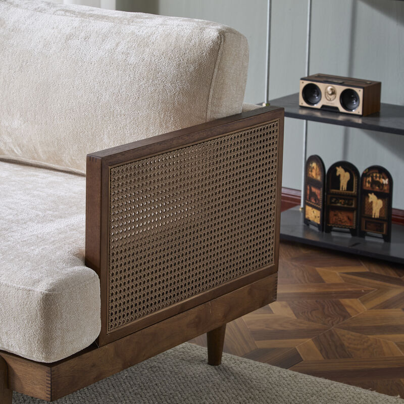 Christopher Knight Home Dorian 72" Rubberwood and Rattan 3-Seater Sofa with Cushion