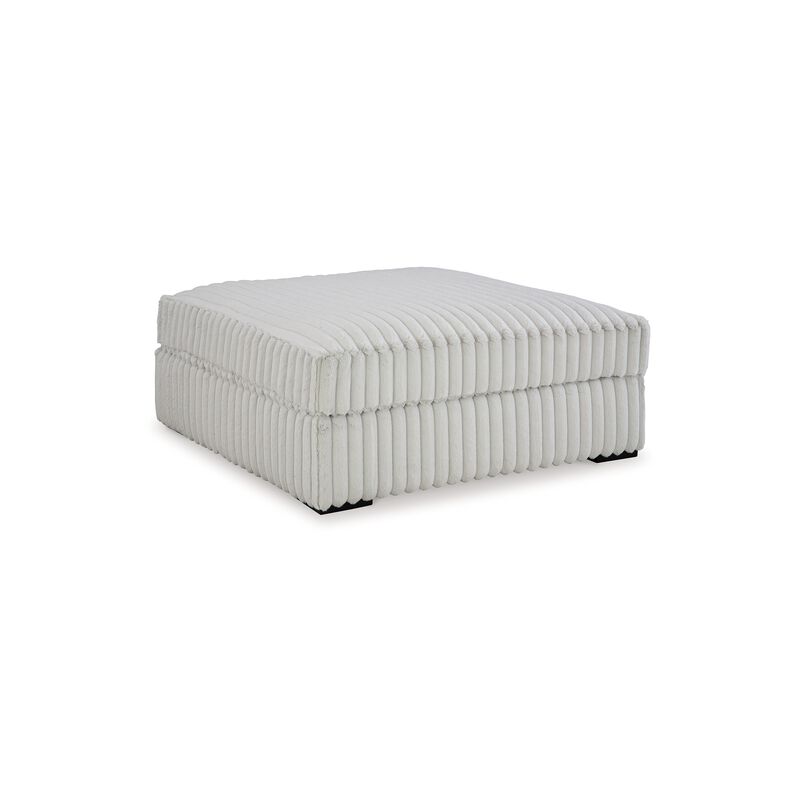 Peno Accent Ottoman, 51 Inch Square, Light Gray Jumbo Cord Polyester - Benzara
