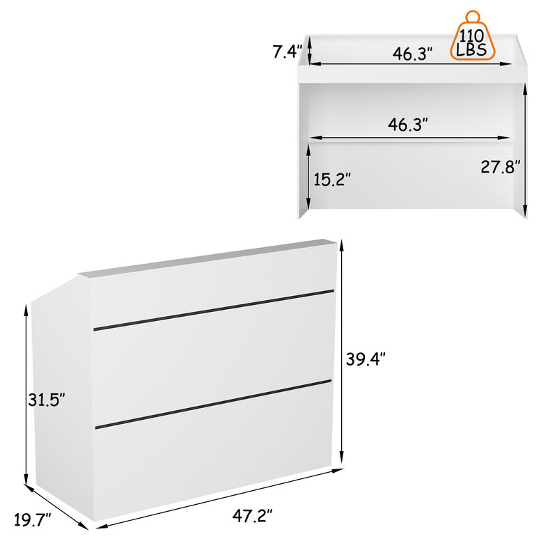 FUFU&GAGA Modern White Desk with Raised Shelf and Spacious Work Surface (47.2" W x 39.4" H x 19.7" D),White