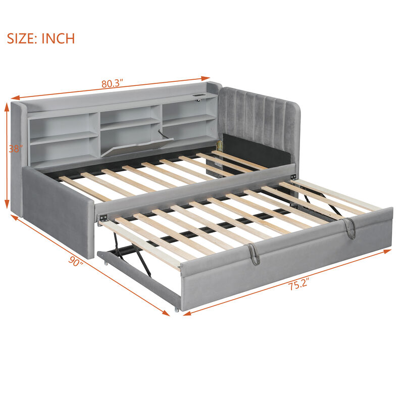 Merax Twin Size Upholstered Daybed with Pull-Up Trundle