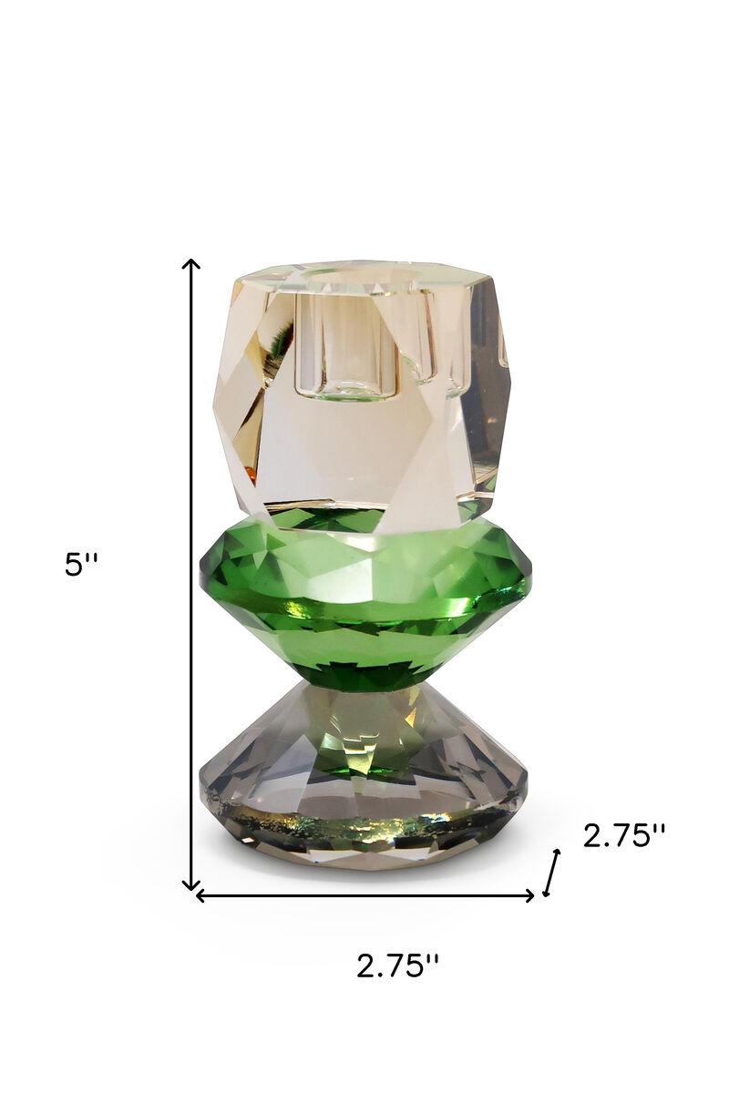 HomeRoots 5" Amber Green And Smoky Black Faceted Crystal Tabletop Taper Candlestick image number 5