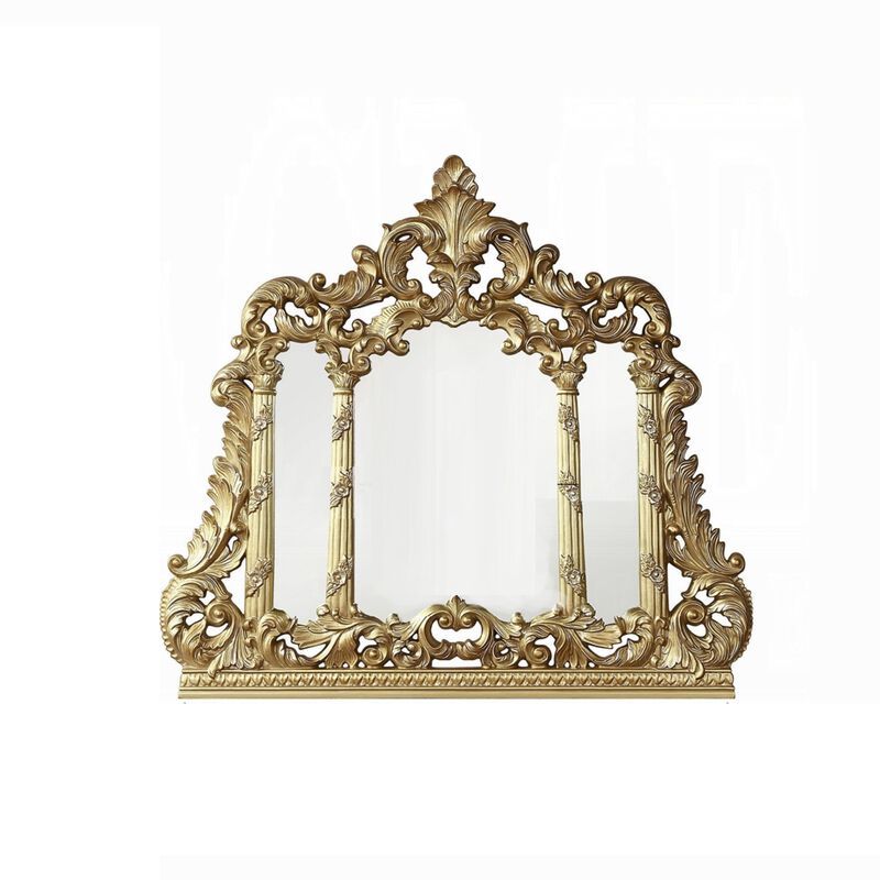 Otis Wall Mount Dresser Mirror, Classical Floral Carved, 54x60 Gold
