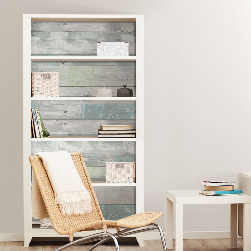 Aqua Beachwood Peel & Stick Wallpaper image number 2