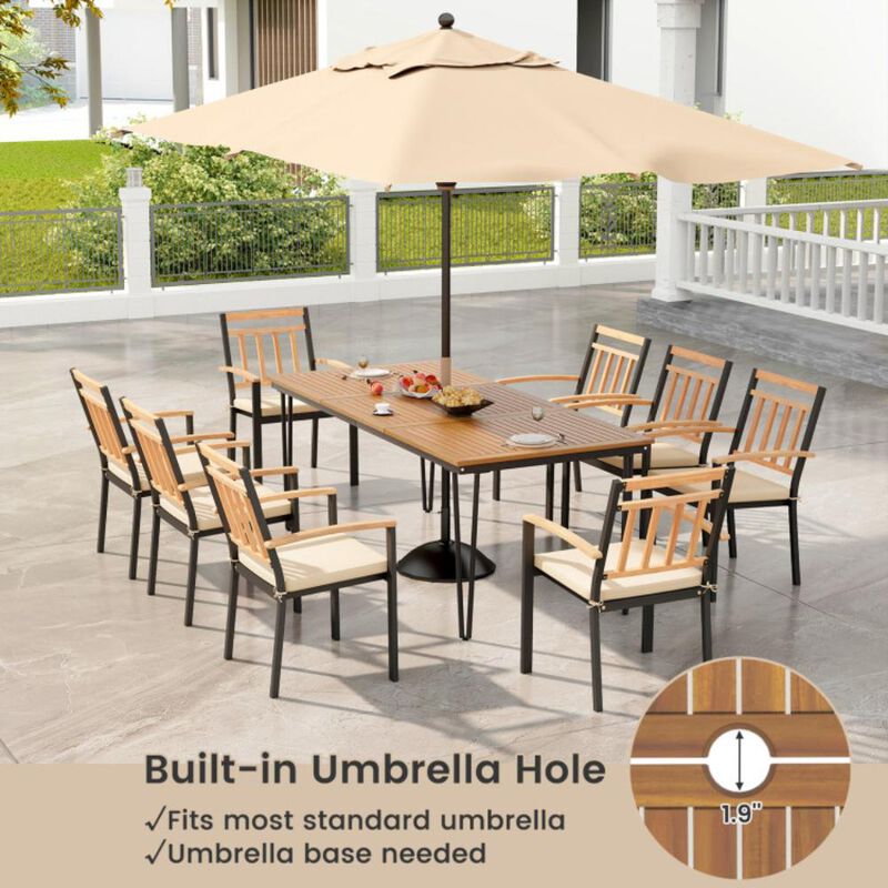 Hivvago 9-Piece Patio Dining Set 35.5 Inch Acacia Wood Table with Umbrella Hole and 24-Inch Wide Chairs