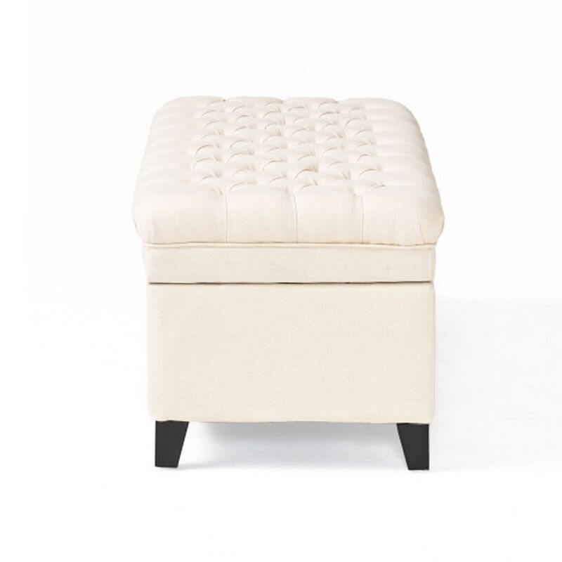 Rhya Storage Bench, 50 Inch Button Tufted Plush Seat, Soft Beige - Benzara