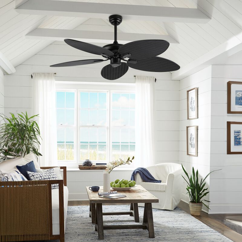 Raffles Bohemian Industrial Iron/Plastic Palm Blade Ceiling Fan