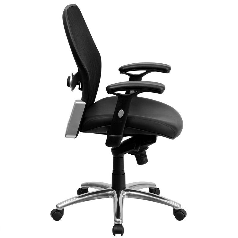 Albert Mid-Back Black Super Mesh Executive Swivel Office Chair with LeatherSoft Seat, Knee Tilt Control and Adjustable Lumbar & Arms image number 4