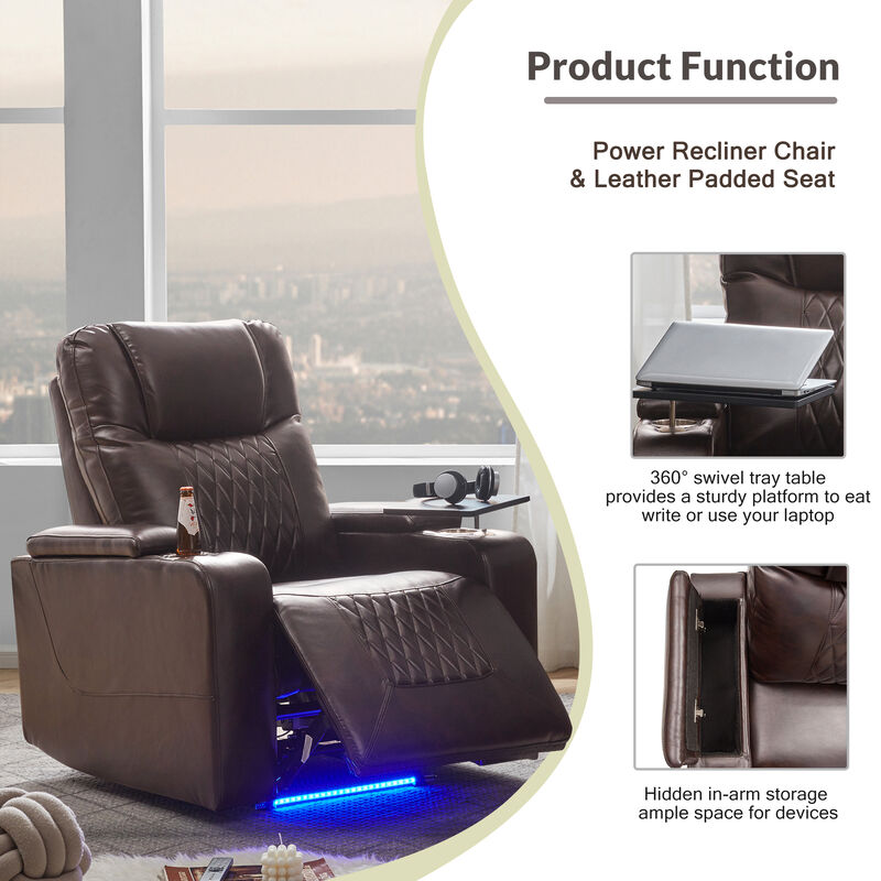 Merax Power Motion Recliner with USB Charging Port and Hidden Arm Storage 2 Convenient Cup Holders Design and 360° Swivel Tray Table