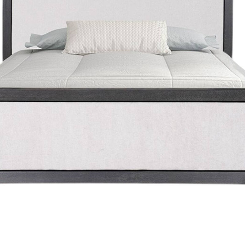 Kizie King Size Bed, Modern Upholstered Black and White Solid Wood