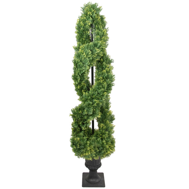 4.5' Artificial Cedar Double Spiral Topiary Tree in Urn Style Pot  Unlit