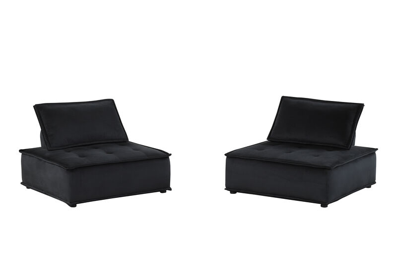 Streamdale Anna Black Velvet Set Of 2 Armless Lounge Chair