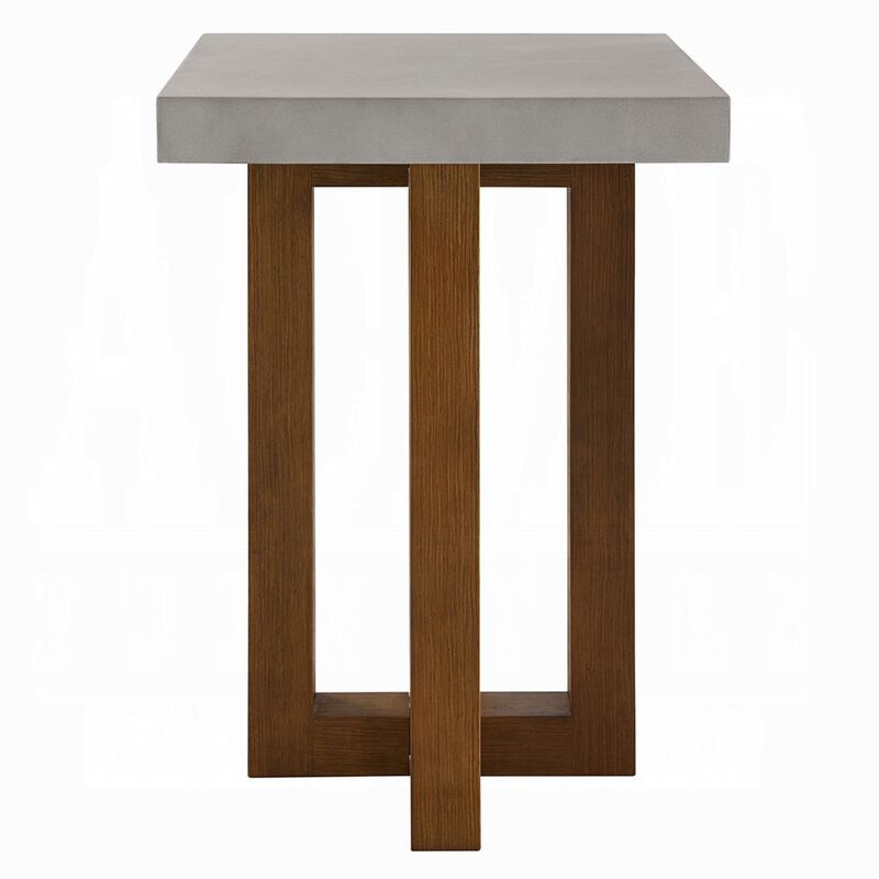 Joshua End Table, Gray Faux Concrete Top, Walnut Brown Wood, 16 Inch