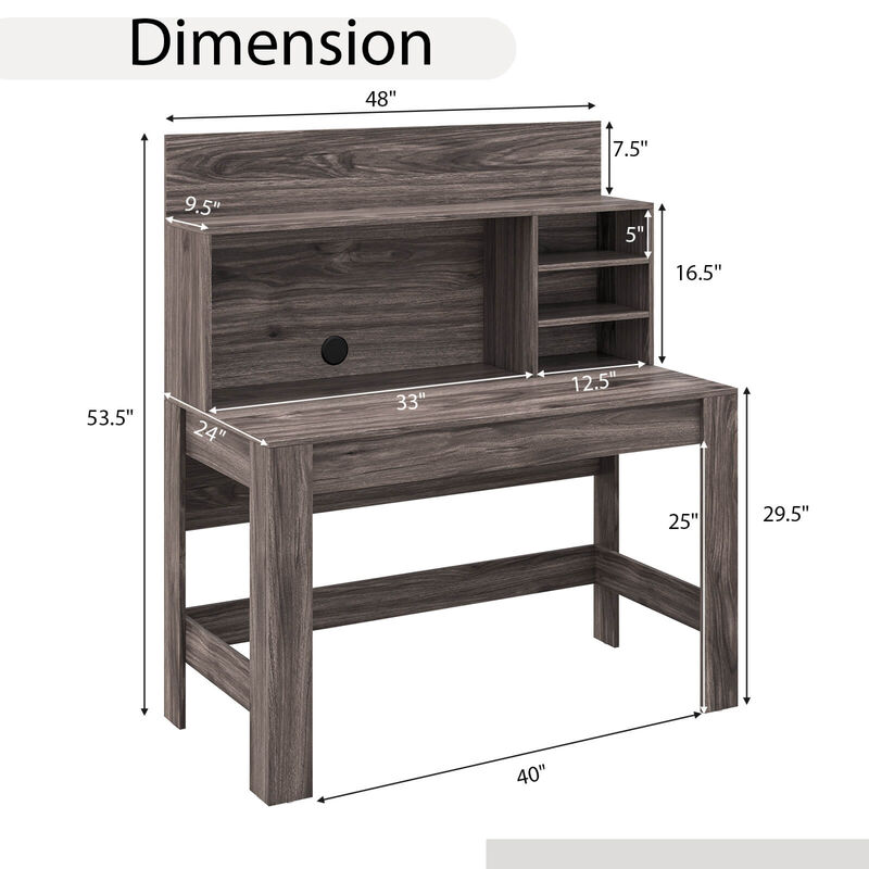48 Inch Writing Computer Desk with Anti-Tipping Kits and Cable Management Hole-Rustic Brown