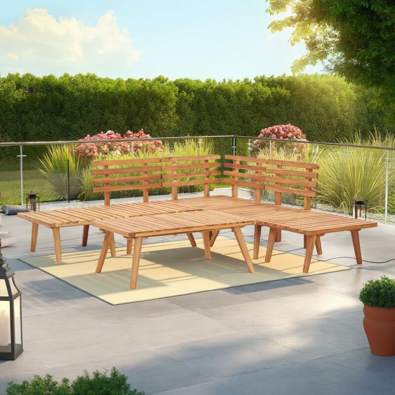 Roma 6pc Modular Outdoor Sofa and Coffee Table Set, Solid Wood, Gray - Benzara