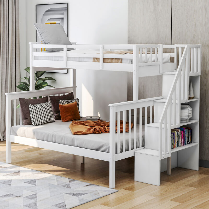 Merax Stairway Twin-Over-Full Bunk Bed with Storage and Guard Rail image number 1