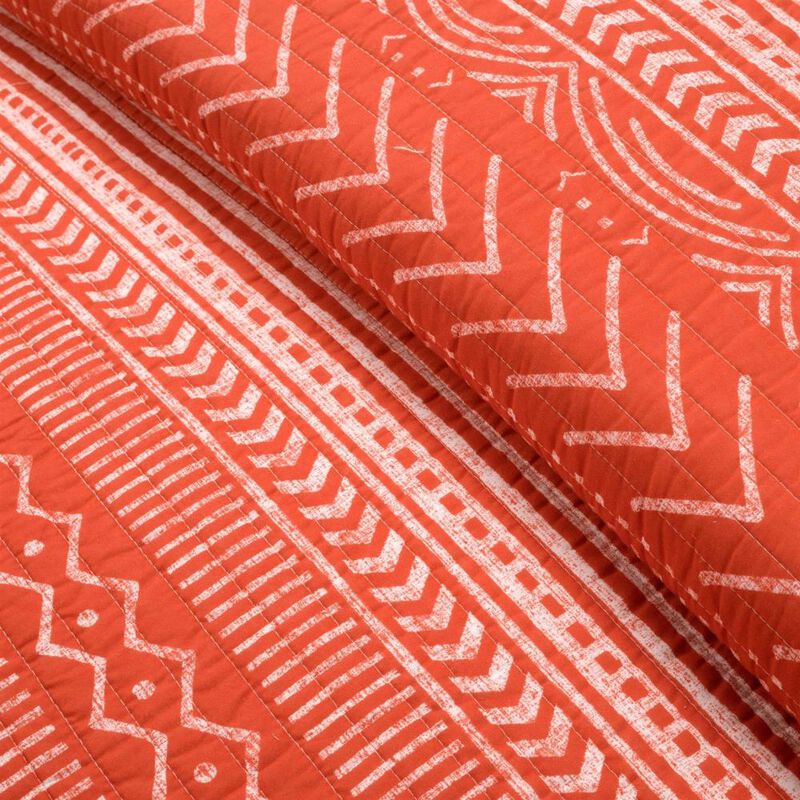 Hivvago Full/Queen Scandinavian Chevron Orange White Stripe Reversible Cotton Quilt Set