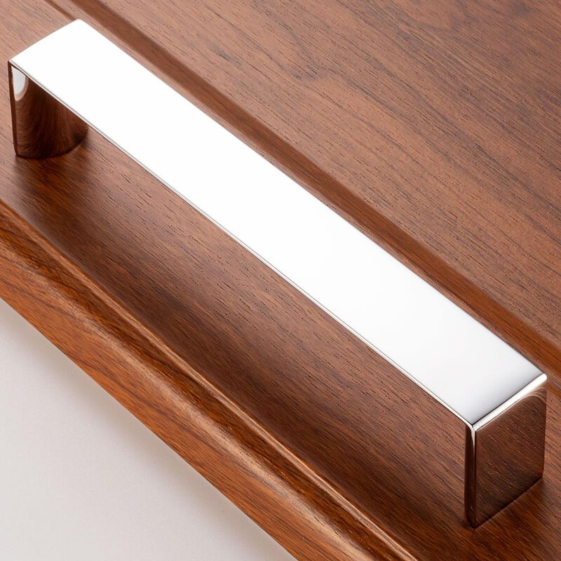 BEROSSA 5 Inch Screw Spacing, Polished Chrome Wide Flat Modern Pulls, Kitchen Cabinet Handles, Pack of 10 | Solid Furniture Hard