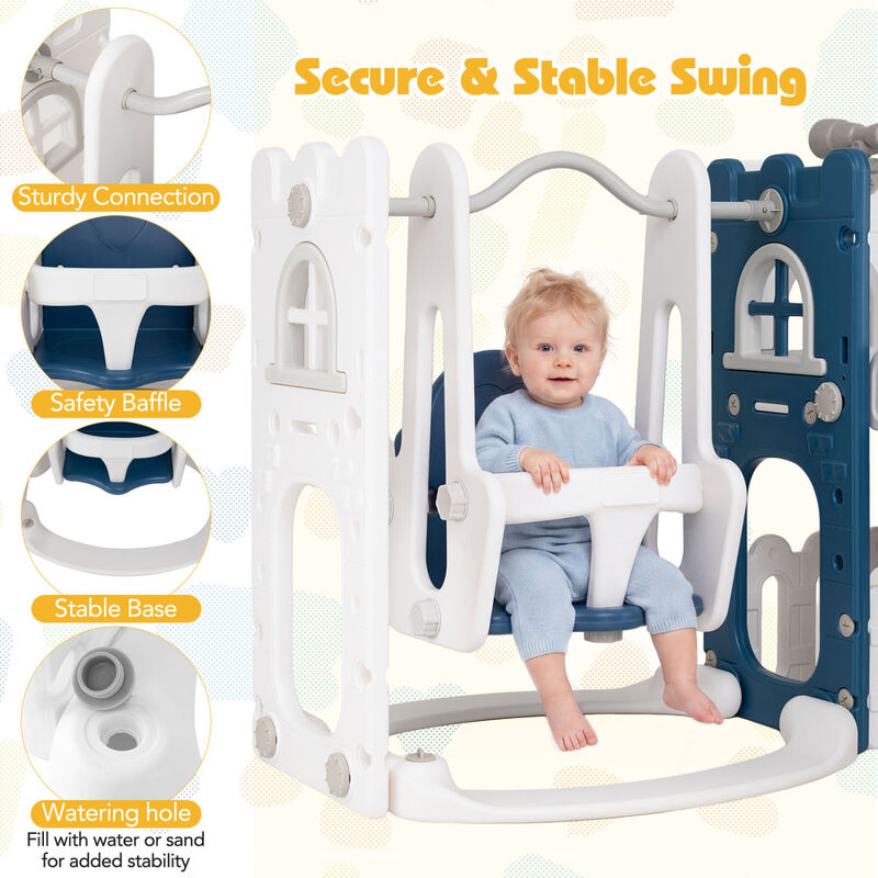 7-in-1 Toddler Swing and Slide Set with Ladder and Basketball Hoop image number 4