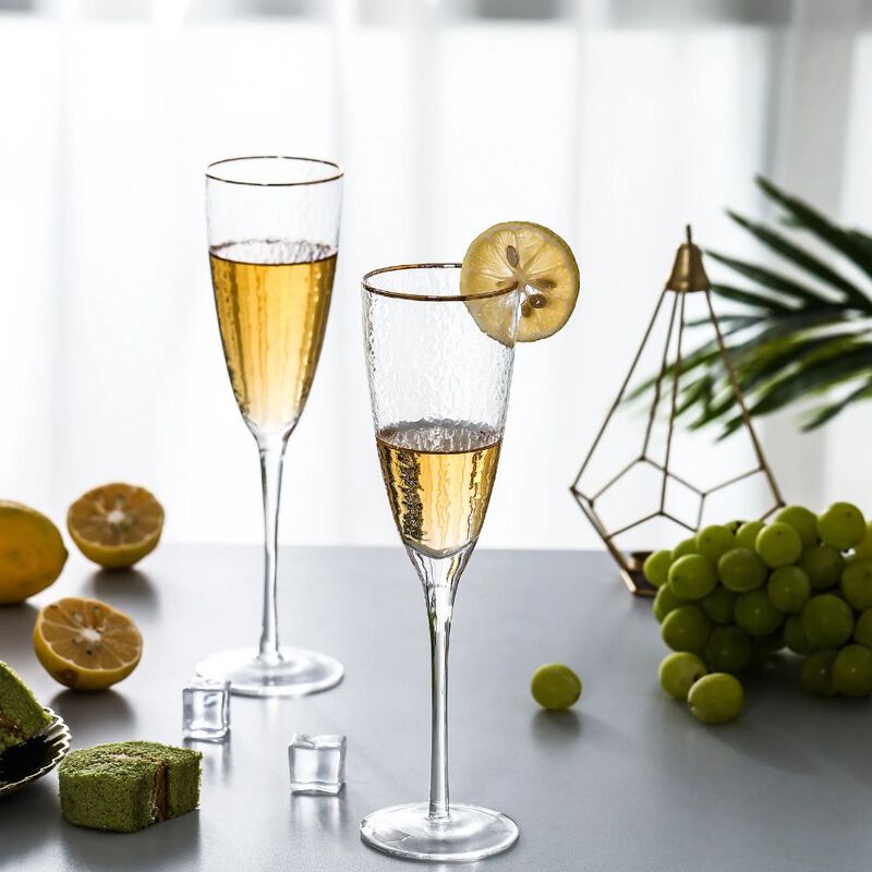 Grassi Gold Rimmed Hammer Champagne Flutes (8 oz. set of 4)