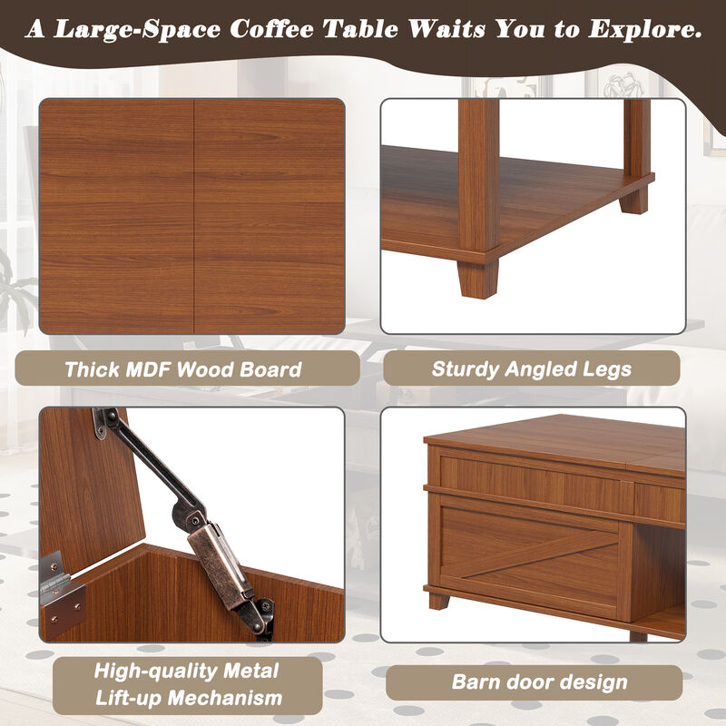 Merax 3-in-1 Coffee Table with Smooth Lift Mechanism, Secret Compartment & Display Shelf image number 4