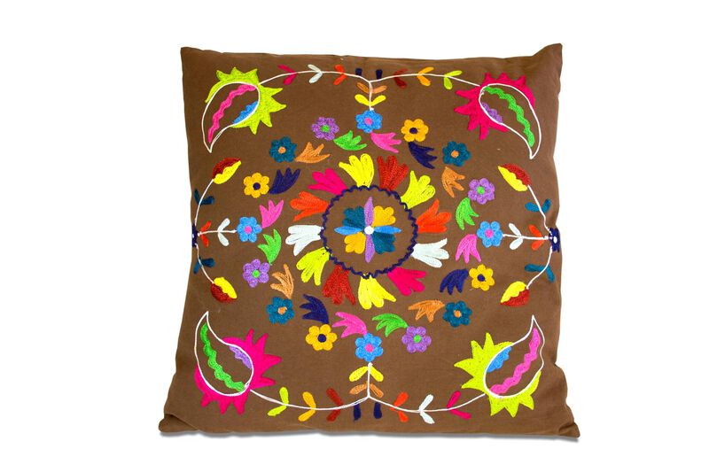 HomeRoots Set of Two 20" Brown And Pink Floral Cotton Throw Pillows with Embroidery image number 0