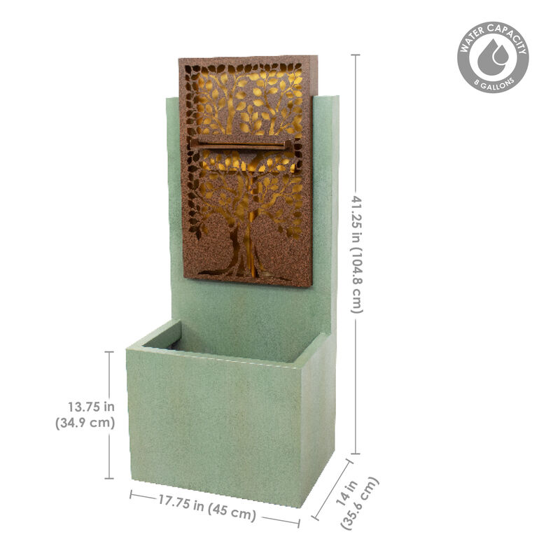 Sunnydaze Mighty Oak Steel Outdoor Water Fountain with LEDs - 41.25"