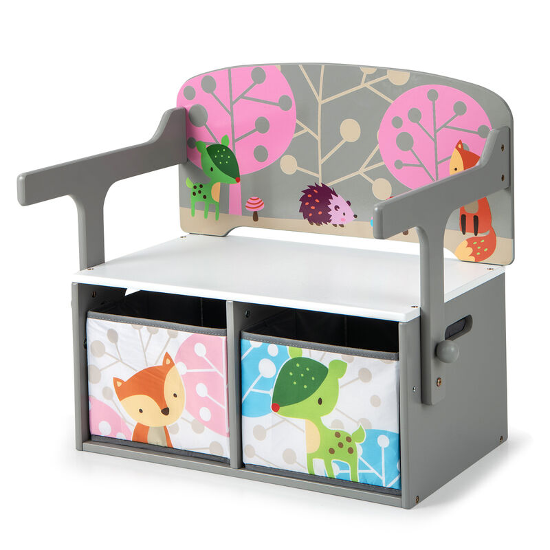 Kids Convertible Activity Bench with 2 Removable Fabric Storage Bins
