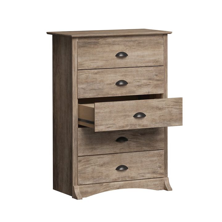 Prepac Salt Spring 5-Drawer Chest in Drifted Gray